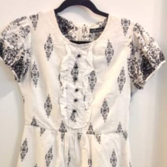White Black Cotton Linen Dress Size Medium - Picture 2 of 3